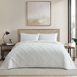 ELLE Decor Diamond 100% Cotton Chenille Bedspread, Twin, Ivory