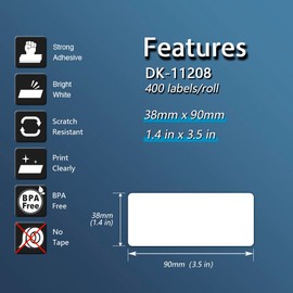 BETCKEY Colored Labels Compatible with Brother DK-1208 (1-1/2" x 3-1/2") Large Address Labels, Compatible for Brother Desktop Label Printers [1 Roll, 400 Labels, Green]