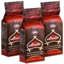 Elite Aladin Roasted and Ground Kosher Turkish Coffee, 200G (Pack of 3) - Full Body Ground Coffee - Classic Dark Roasted Instant Coffee Ground