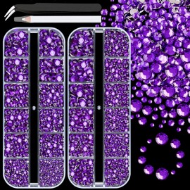 Resin Rhinestones for Crafting, 2 Boxes Dark Violet Flatback Crystals for Bedazzling Crafts DIY Nail Art Deco, Non Hotfix Bulk Gems Charms for Tumbler Shoes Clothing Fabric Face Makeup Manicure
