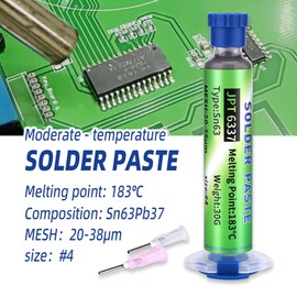 Sn63/Pb37 Tin Solder Paste, 183℃ Melting Point, 20-38µm Tin Paste For Electronic, Soldering Flux for PCB, IC, BGA, SMD Repair (5 Pack)