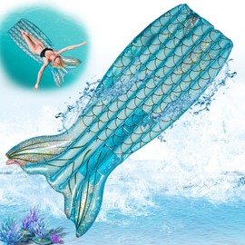 CIYIN Mermaid Air Mattresses Pool Adults and Children, PVC Pool Inflatable Air Mattress, Inflatable Pool Chair, Inflatable Pool Air Mattress for Hawaiian Party, Summer, Water Feature (Blue)