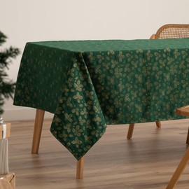 GAMUSI Christmas Jacquard Gold Yarn Dining Table Cloth Square Christmas Decoration 140x140cm Green