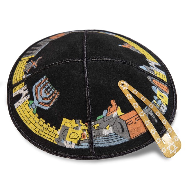 16 cm Jewish Leather Black Kipa Kippah Yarmulke Synagogue Jerusalem