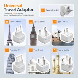 TESSAN 220V to 110V Voltage Converter for Travel with 4 USB Ports (1 USB C), 3 AC Outlet and EU UK AU IT in ZA International Power Adapter, Step Down Transformer Outlet Converters White