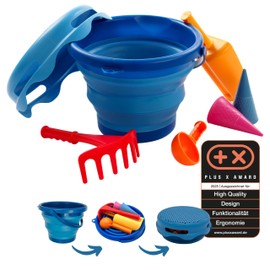 Schildkröt 970244 7-in-1 Sand Toys Set, Innovative Handbag Size, Compact and Space-Saving, Foldable 3 Litre Bucket with 6 Sand Toys for Digging, Shaping, Sifting and Raking