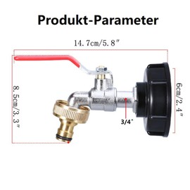 SingPai IBC Outlet Tap, 1000L Water Tank Tap Alloy Ball Valve with 3/4 Inch Connection IBC Adapter for Water Tank Tap, Rainwater Tank IBC Tank Accessories