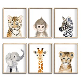 calmart Nursery Baby Room Wall Art Decor, Jungle Nursery Baby Animal of Tiger Lion Elephant Decorations, Nursery Safari Cute Animal Decor for Baby Bedroom