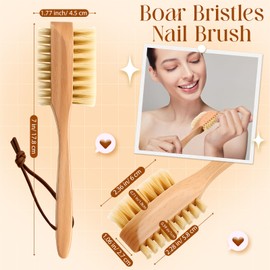 Yiyiring 2 Pcs Wooden Nail Brush, Two Side Boar Bristles Nail Cleaning Brush for Scrubbing Fingernail Toenail Hand Feet, Manicure and Pedicure Supplies for Gardeners Mechanics Salon