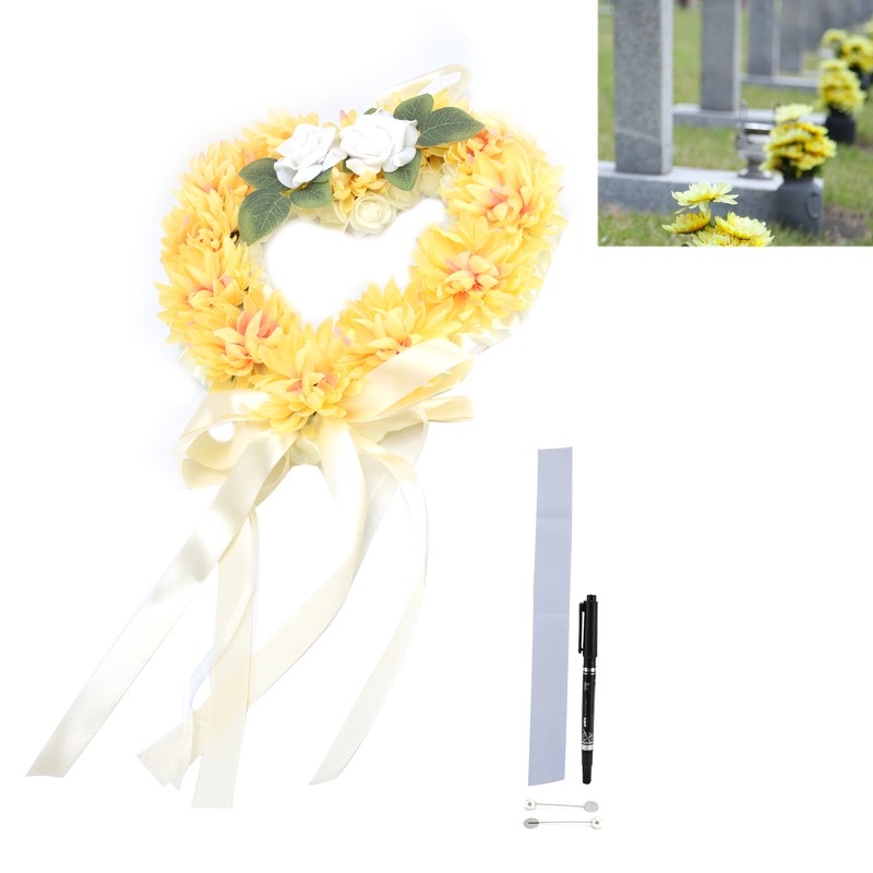 Heart Shaped Tribute Memorial Wreath Artificial Silk Wreath Gravestone Decoration