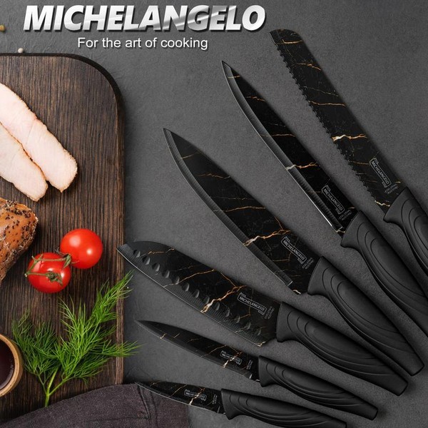 MICHELANGELO Knife Set 6 Piece with Nonstick Granite Coating, Sharp