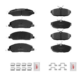 Fraxle Front and Rear Ceramic Brake Pads Set with Hardware For 2005 2006 2007 2008 2009 2010 Ford Mustang, Avanti Avanti