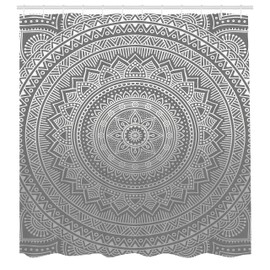Ambesonne - Cortina de ducha con mandala, diseño floral abstracto con temas, ilustración folclórica nativa del sureste, juego de decoración de baño de tela con ganchos, 69 pulgadas de ancho x 70 pulgadas de largo, gris pardo