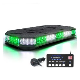 LUMENIX LED Rooftop Strobe Beacon Lights Bar w/Controller Magnetic Emergency Traffic Warning Caution Flashing Light for Construction Vehicles Tow Trucks Snowplow Cars - White Green (Patent Design)