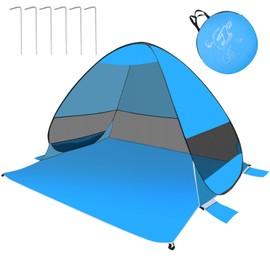 Beach Tent Sun Shelter, Outdoor Tent for 1-4 Persons, Beach Tent Easy Pop Up, with Carrying Bag and 6 Ground Pegs for Family Outdoor Adventures, Camping, Picnics (Blue)