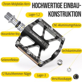 Joellfuner Bicycle Pedals, MTB Pedals with 3 Sealed Bearings, 9/16 Inch Spindle Mountain Bike Pedals with Reflective Strips for Mountain Bike, MTB, Road Bike (Black)