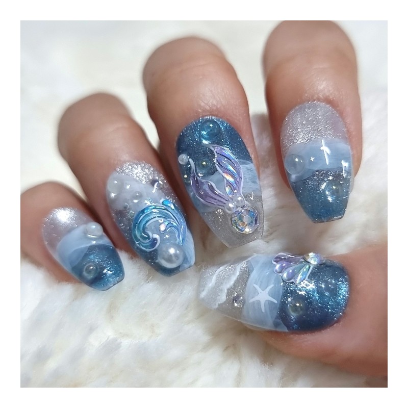Mermaid Tail Handmade Nail Tips - Short Square / 머메이드