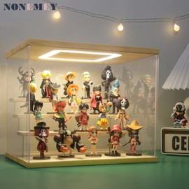 NONEMEY Clear Acrylic Display Case with Light ,3/4/5/6 Tier Multiple Color Lights via Remote Control Dustproof Display Box for Collectibles Figures Mini Toys (4Tier 12.4*9.6*10.4inch)