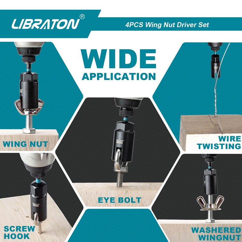 Libraton Wing Nut Driver 4PCS, Wing Nut Driver Bit, 1/4”