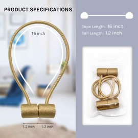 Pretty Jolly 2 Pack Magnetic Curtain Tiebacks 16 Inch Modern Handmade Weave Rope Curtain Holdbacks Convenient Decorative Curtain Drape Tie Backs for Home and Office Window Drapery (Gold)