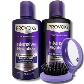 Provoke Touch Of Silver Purple Shampoo & Conditioner Set (150ml x2) with Travel Brush – Brightens Blonde, Silver & Grey Hair Shampoo & Keratin Repair Conditioner for Brassiness