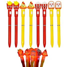Maydahui Maydahui 8 Pcs Cute Fast Food Pens with Built in Led Lights Twistable Fun Luminous French Fry Pens Pizza Pens Popcorn Pens Toast Led Light Up Pens Black Ink for School Office