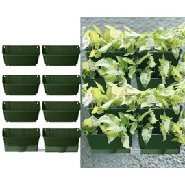 Maxona Vertical Wall Planter for Indoor Plant-Walls Mounted Pot with 2 Drainage Tray 8 Pack, 13 inch Dark Green for Indoors and Outdoor Decor, Plastic Pots Balcony Planters, Plants Hanging