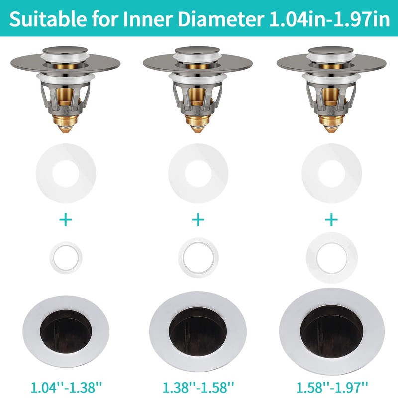 Universal Bathroom Sink Stopper with Hair Catcher, for 1.04-1.97 Inch