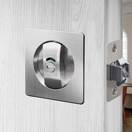 Pocket Door Lock Indicator Lock Flush Handles Latch Privacy Bed/Bath Latch for 1 3/8'' to 2 3/16'' Thickness Door No Keys Required