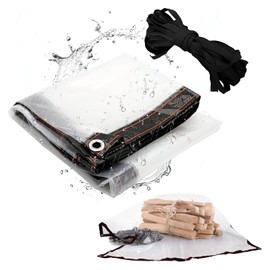 PIMXL Waterproof Tarpaulin, 1 x 1.5 m Rain Cover with 1 m Rope, Dustproof Tarpaulin with Eyelets, Transparent Tarpaulin, Perfect for Greenhouse, Tent, Roof, Patio, Yard, Camping Tent