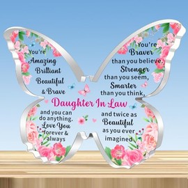 JMIMO Daughter In Law Gifts Inspirational Butterfly Shaped Acrylic Plaque for Daughter In Law Christmas Birthday Gifts Keepsake