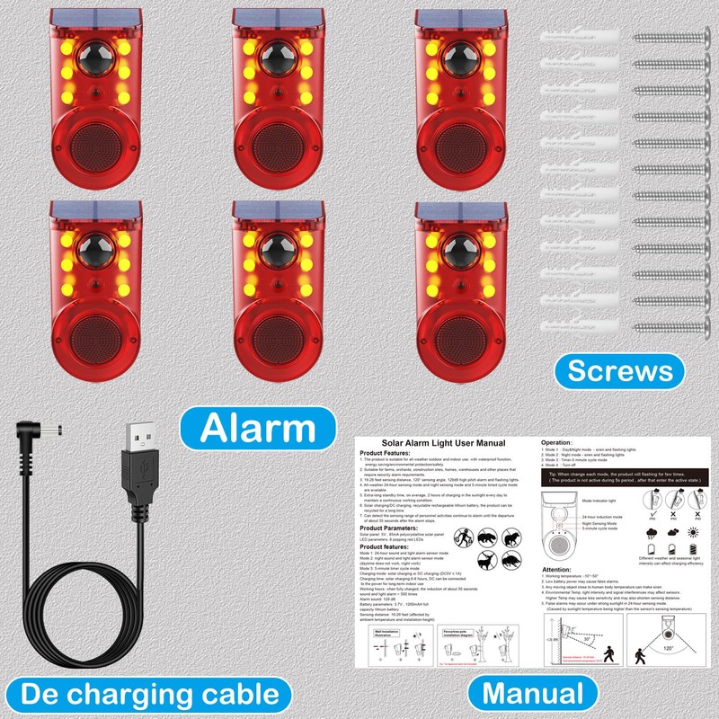 Solar Motion Sensor Alarm Device - Waterproof, Multi-Mode, Wide-Angle Sensing,