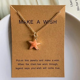 KURTCB Friendship Starfish Necklace Boho Coastal Beachy Necklace Jewelry for Women Christmas Gifts for Best Friends with Message Card (Pink)