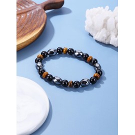 Jovivi Mens Crystal Healing Bracelet for Men,Tiger Eye Black Obsidian Hematite Bracelet,Men's Nartural Gemstone Beaded Bracelets Jewellery Gifts for Men Boys Dad Birthday Christmas
