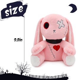 Qleewei Goth Bunny Plush Rabbit Stuffed Animal Horror Plushies Easter Stuffed Animal Creepy Spooky Bunny Stuffed Animal Crazy Rabbit Plushie Toy