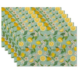Lemon Tropical Fruit Leaves Flowers Placemats Set of 6,Table Mats Non-Slip Heat Resistant Washable Placemat for Party Kitchen Dining Table Decoration Indoor Outdoor