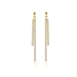 SLUYNZ Sterling Silver Crystal Rhinestone Linear Drop Earrings for Women Teen Girls CZ Long Dangle Earrings Tassel Chain Studs (C-Gold-4.5cm)