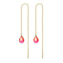Stainless Steel Colorful Water Drop Long Chain Earrings for Women Linear Crystal Threader Earrings Jewelry,Pink