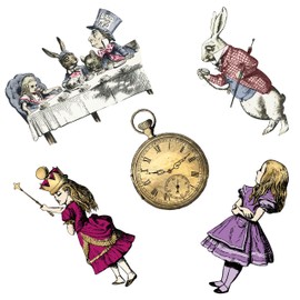 Alice in Wonderland Decor Tea Party Decorations Cardboard Cutouts 5PCS Double Sided Laminated (FivewithClock)