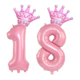40 Inch Pink Crown Number 18 Balloons, 18th Birthday Balloons for Men Women, 18th Celebration Decor Happy 18th Birthday Party,18th Birthday Party Decoration Wedding Anniversary Events Supplies