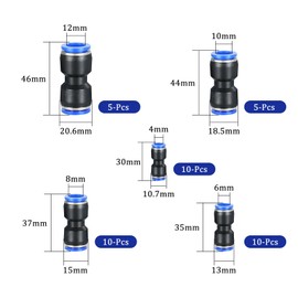 CONNECTION Pneumatic Connector Push In Quick Coupling Pneumatic Fittings Compressed Air Connector Pneumatic Connector for Connecting Air Hose (4, 6, 8, 10, 12 mm)