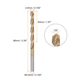 sourcing map Twisted Drill Bit 4.9 mm Titanium Coated (HSS-E) M42 High Speed Steel 8% Cobalt Straight Shaft for Stainless Steel Aluminium Alloy Metal