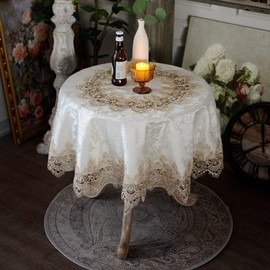 ARTABLE Lace Small Table Cloth Fall Christmas Macrame Tablecloth Table Topper for Thanksgiving Outdoor Farmhouse Rustic Kitchen Party Birthday Picnic (Light Brown, 39 Inch Round)