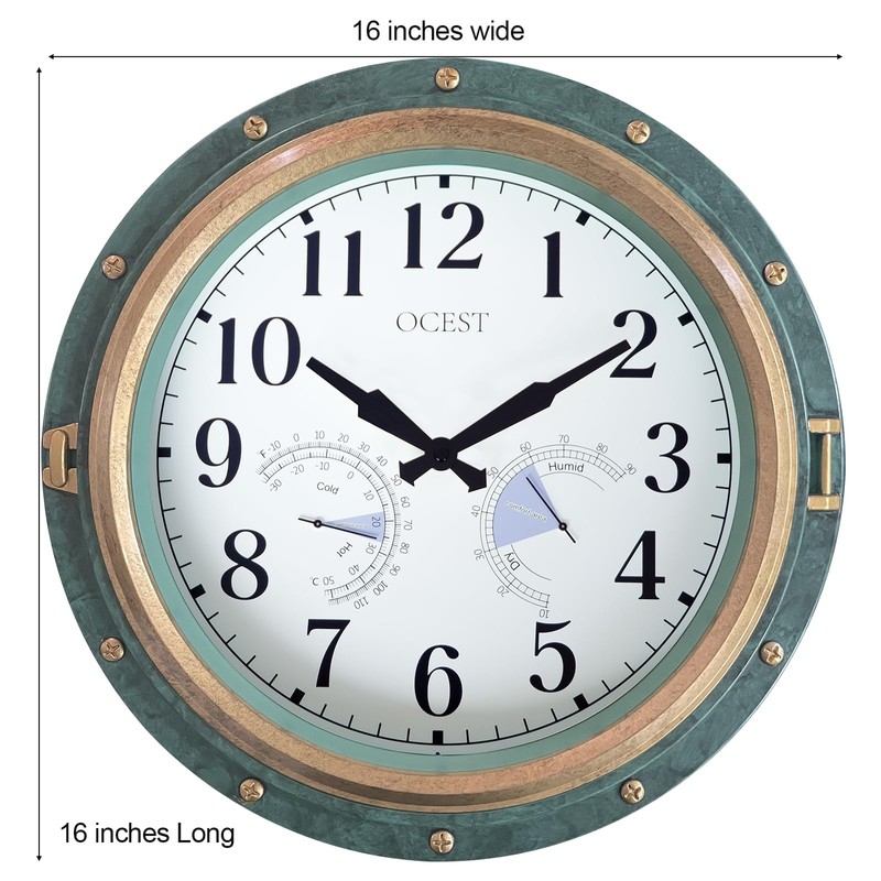 OCEST 16 Inch Indoor Outdoor Clock, Waterproof Wall Clock with