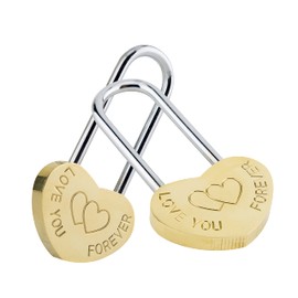 VeYocilk 2PCS Love Lock Single Heart Gold Padlock:3.5" 50mm Engraved Love-You-Forever Wish Heart Lock Everlasting Love for Lovers Wedding,Anniversary,Travel,Bridge(NO Key)