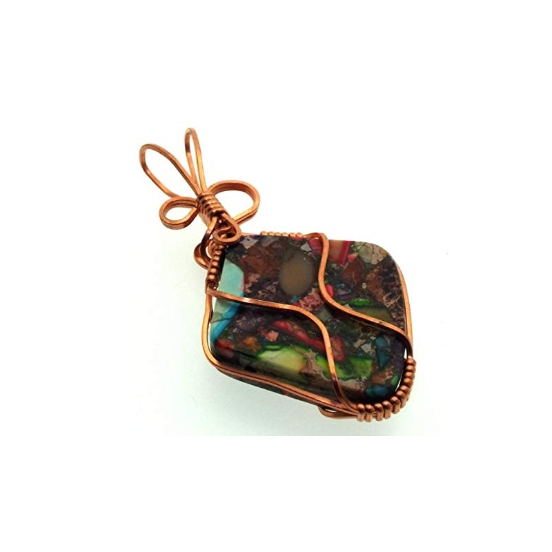 Sea Sediment Jasper Gemstone Copper Wire Wrapped Pendant