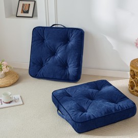 HIGOGOGO Large Floor Pillow Cushion for Adults, Meditation Cushion Pillow with Handle, Lustrous Chenille Tufted, Square Floor Sitting for Tatami Living Room or Yoga, 22x22 Inch, 2Pack, Navy