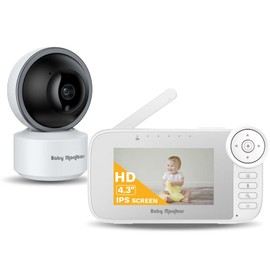 Video Baby Monitor with Camera and Audio, Cry Detection, Temp. Sensor, Night Vision, 4.3" Screen, 10 Lullabies, Baby Feeding Alert, Digital Zoom, Non-WiFi Baby Camera Monitor for Newborn Baby, Elder