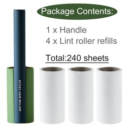 Sticky Lint Rollers for Pet Hair, Cat and Dog Hair Lint Remover for Clothes, Carpet and Coach Pack of 240 Sheets / 4 Refills (Green)