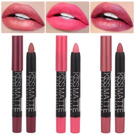 BINGBRUSH 3 Colors Longwear Lipstick Pack Set, Matte Color Stick Ultimate Lip Crayon for Makeup Collection - Nourishing Waterproof Velvet Lipgloss Lip Stain (01# 04# 07#)